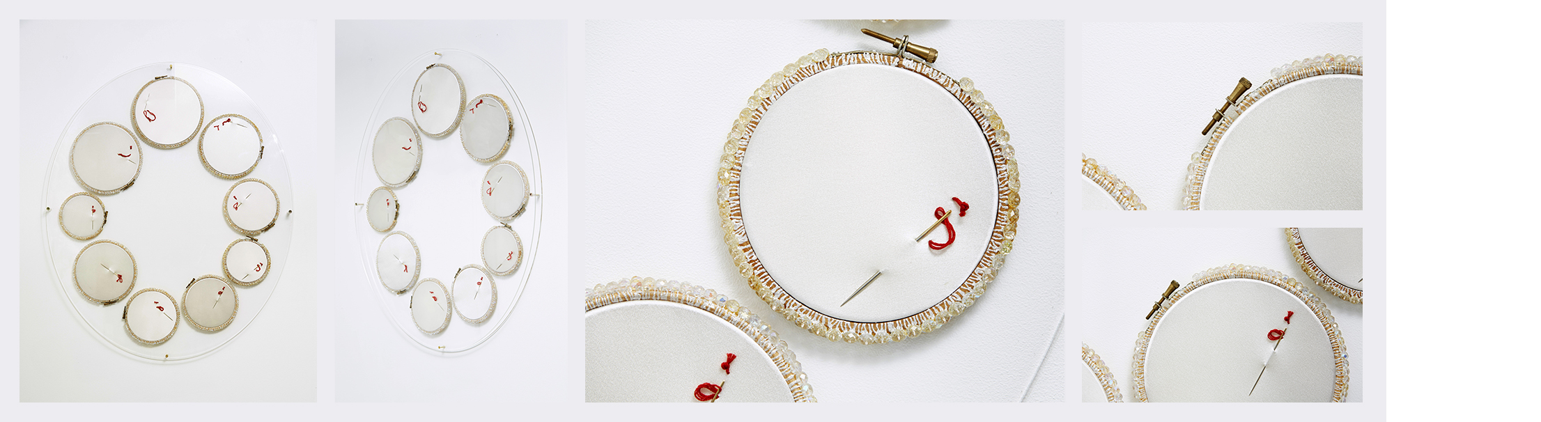 Hymeneal  (2005)   (92cm (l) x 77cm (w))   Embroidery rings  /  Swarvorski  crystals  /  silk  /  needles  /  embroidery thread  /  perspex.